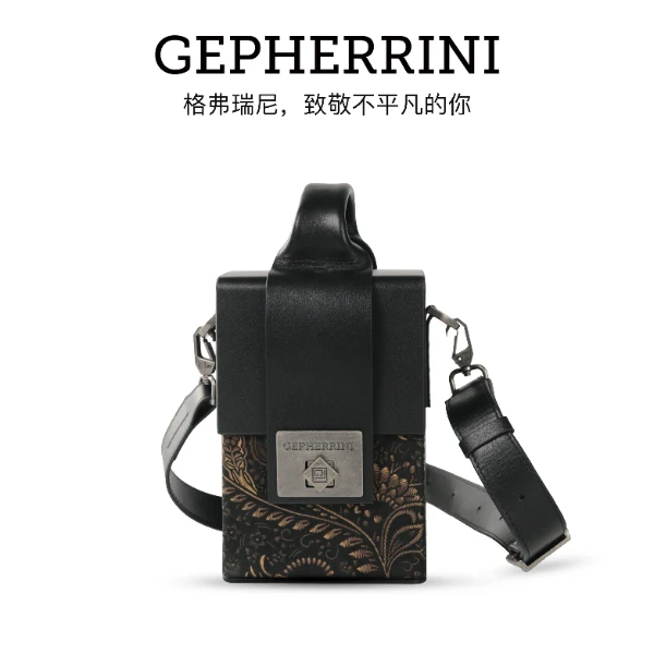 GEPHERRINI2025新款设计师百搭款黑金色百宝箱轻奢小众斜挎包
