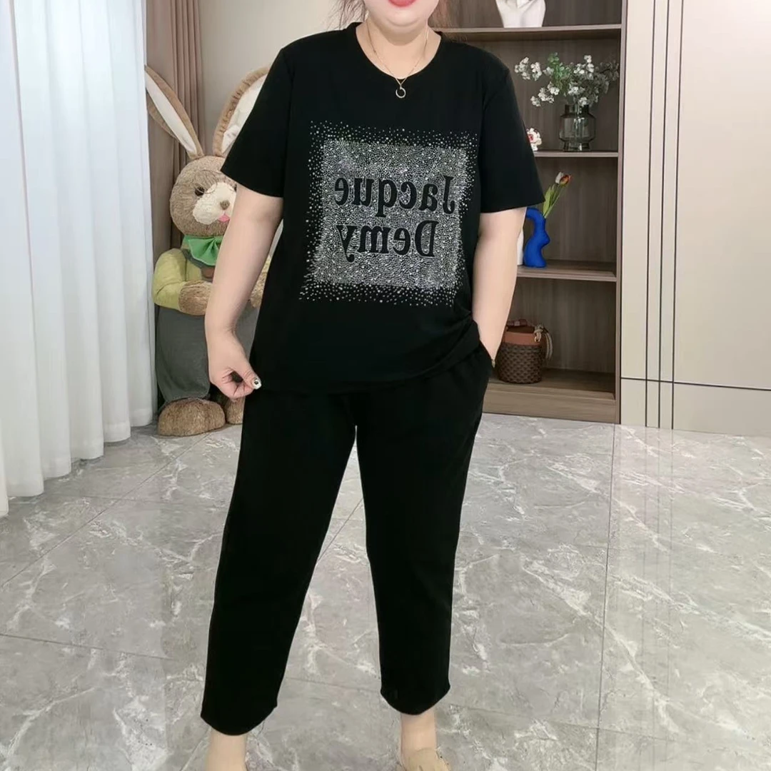 3778简约百搭重工满天星套装（上衣+裤子）