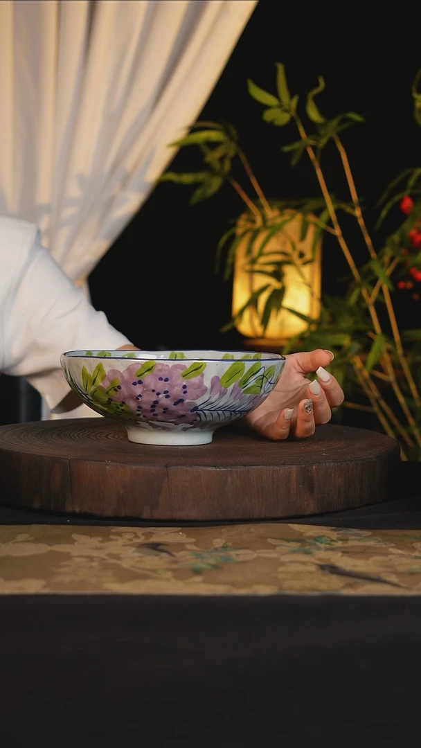 盘景德镇手工手绘高温釉下彩可进蒸箱烤箱微波炉洗碗机