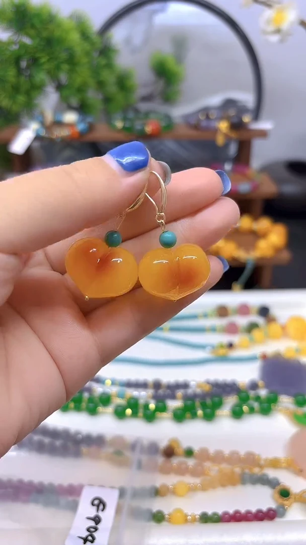 蜜蜡14K金镶嵌耳饰E904