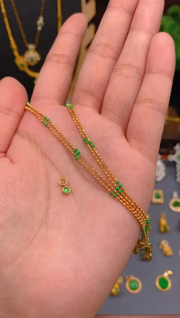 【闪购商品】翡翠吊坠(不含链)银S925镶嵌金色可调节项链