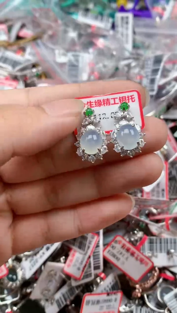 银S925镶嵌戒指翡翠天然A货缅甸翡翠