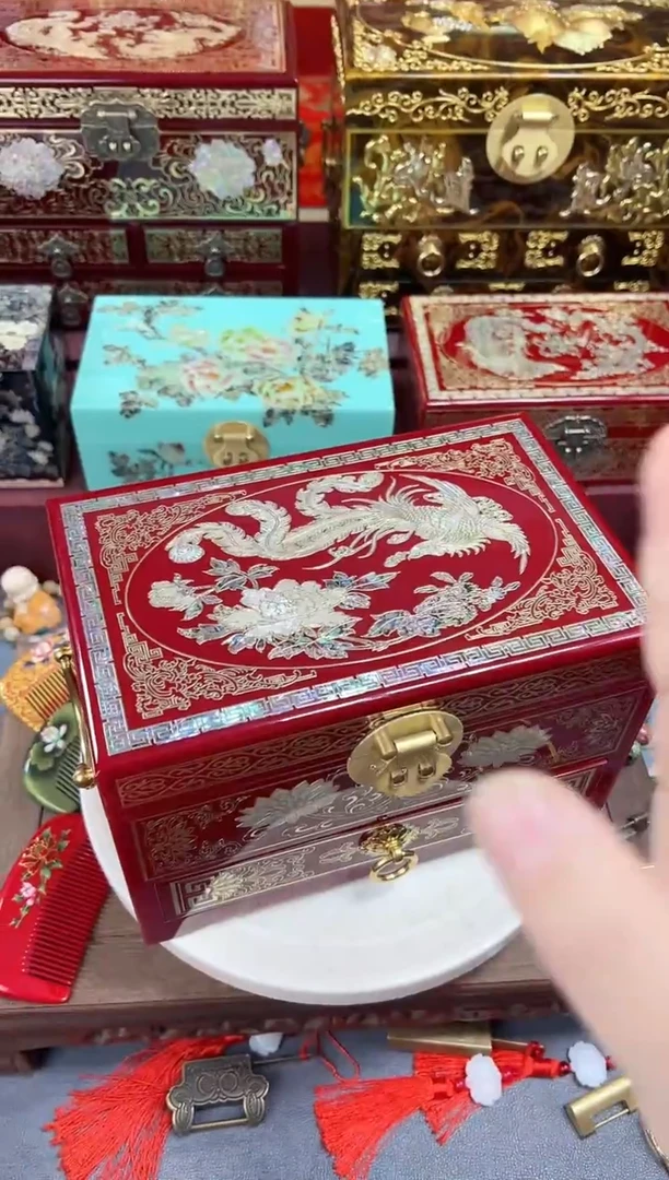 燕**子24厘米高奢款三层单抽掐丝螺钿镶嵌铜扣凤凰