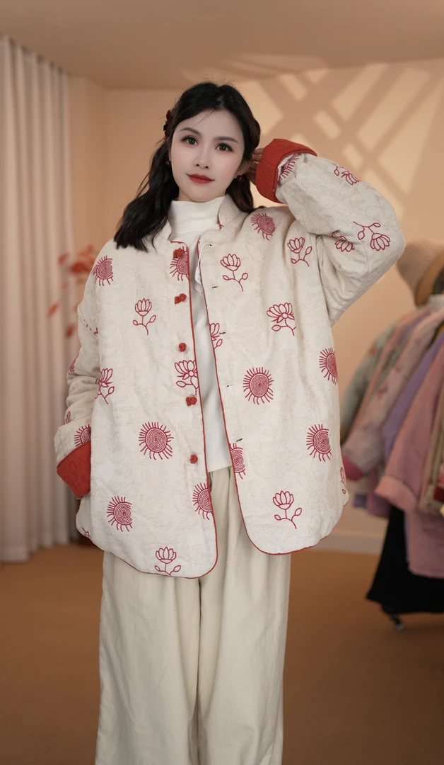 【真棉花棉服*不是丝棉】 8817 刺绣国风棉服女加厚款（穿到零下-10