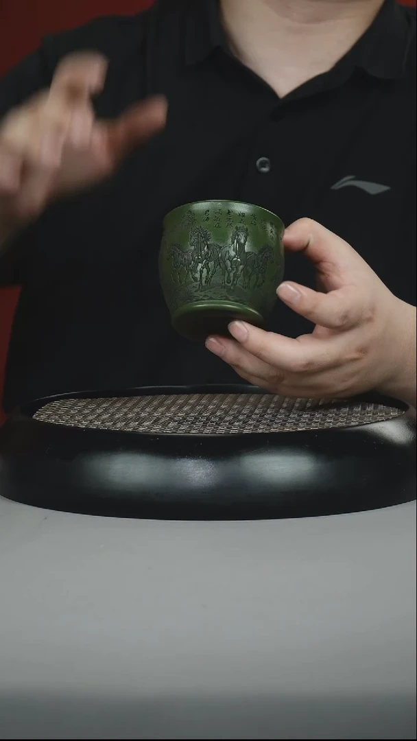 茶壶紫砂景州绿泥 八骏 主人杯