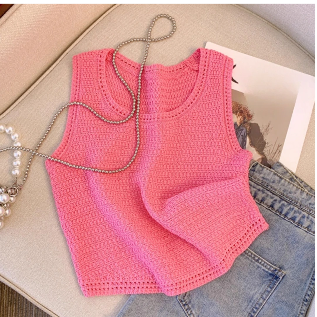 薄荷曼波风短款上衣女夏外穿玫粉冰丝针织吊带背心多巴胺无袖T恤