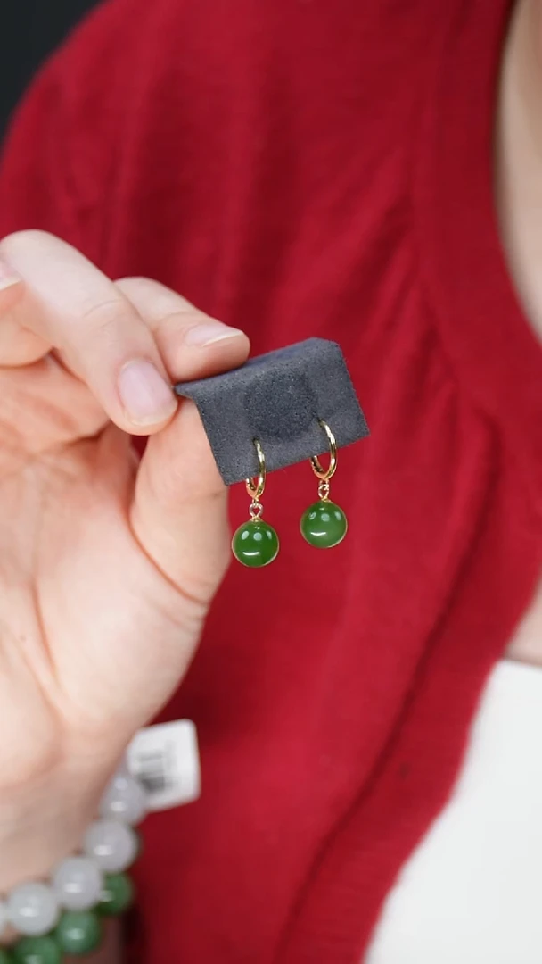 银S925镶嵌和田玉（碧玉）耳饰53