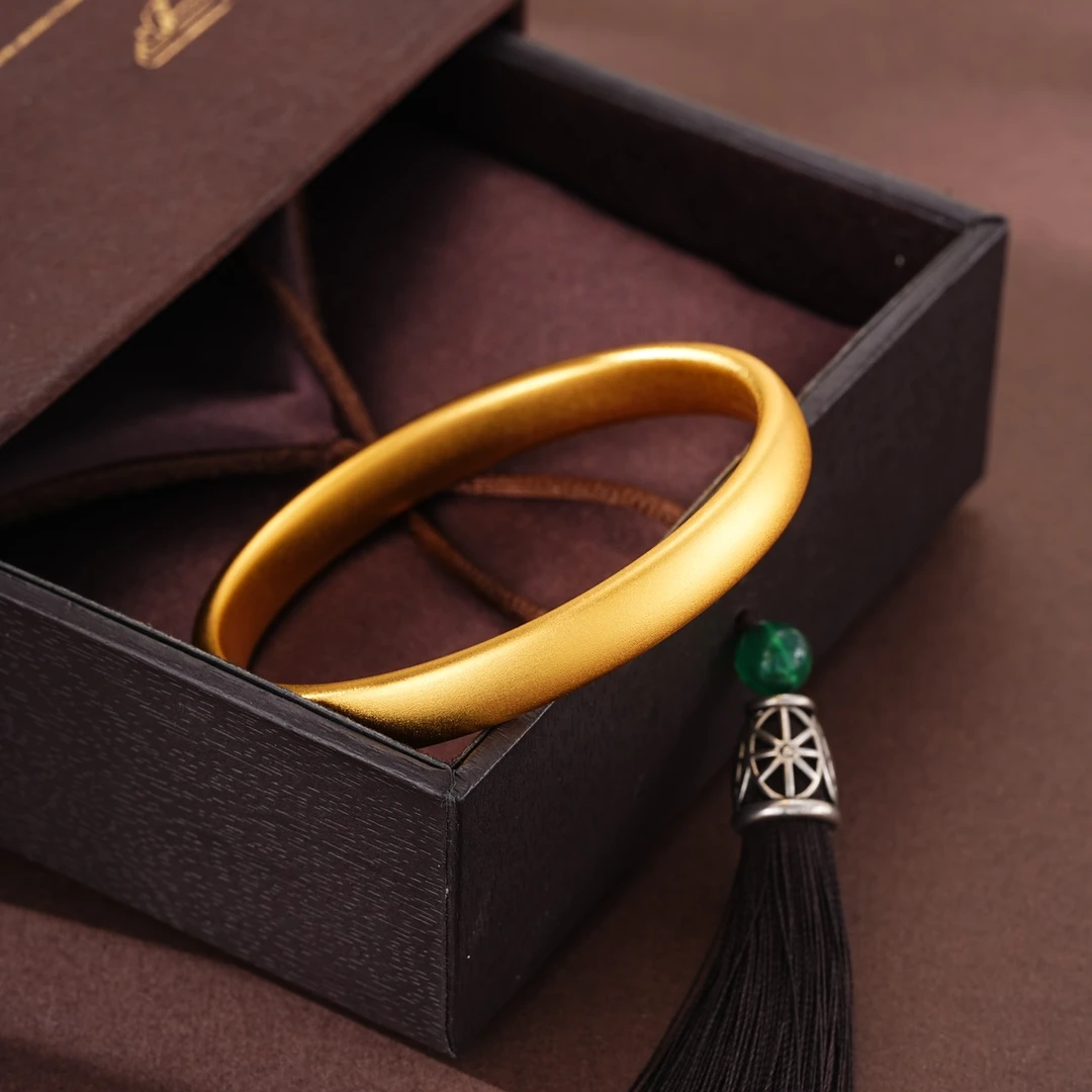 足银手镯 足银镀金 【卡10大气轮胎磨砂手镯】经典大气百搭轮胎手镯