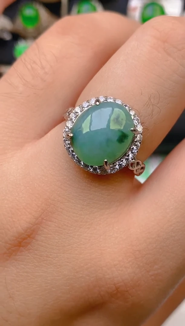 翡翠戒指银S925镶嵌天然