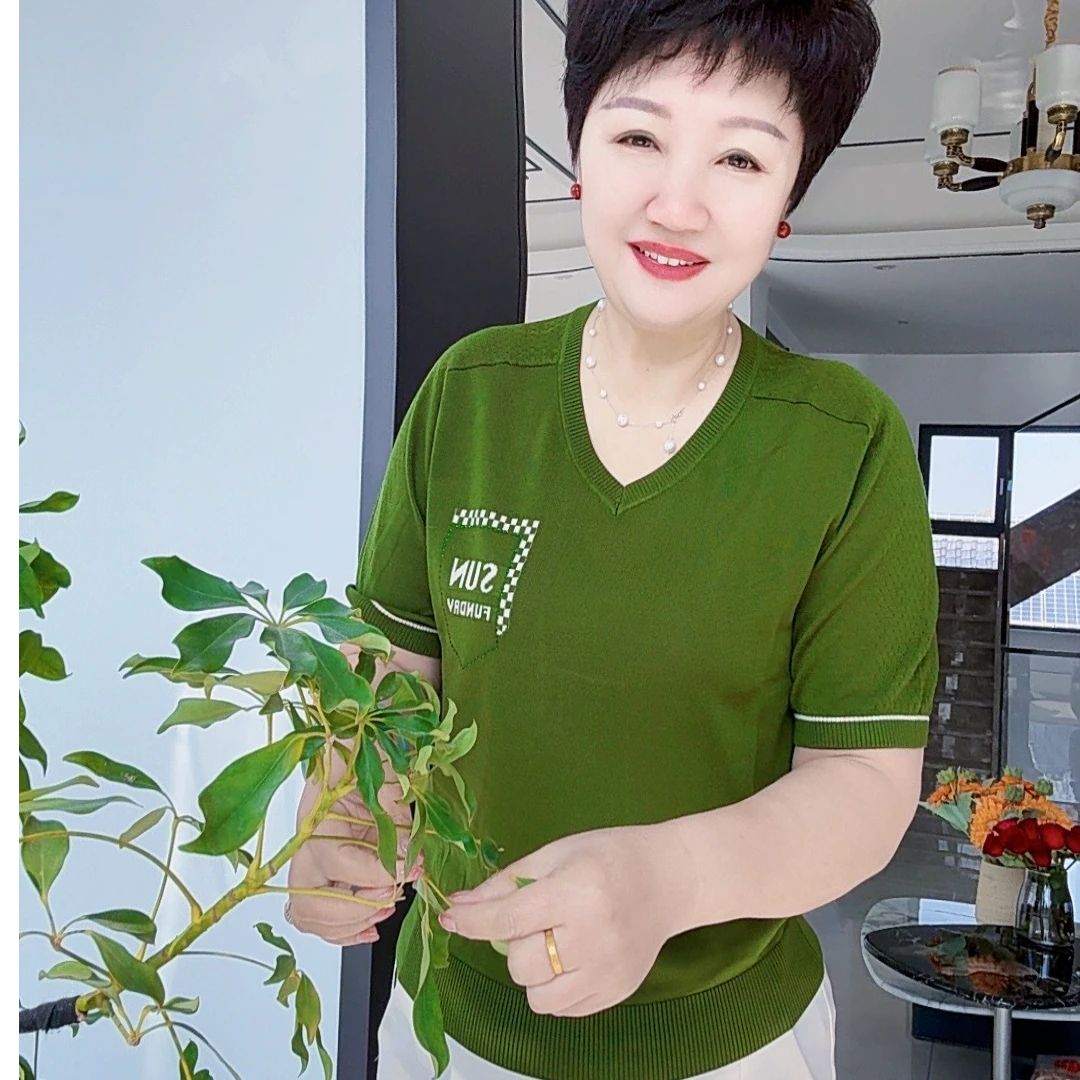 【于姐】2211 v领纯色短袖天丝小衫