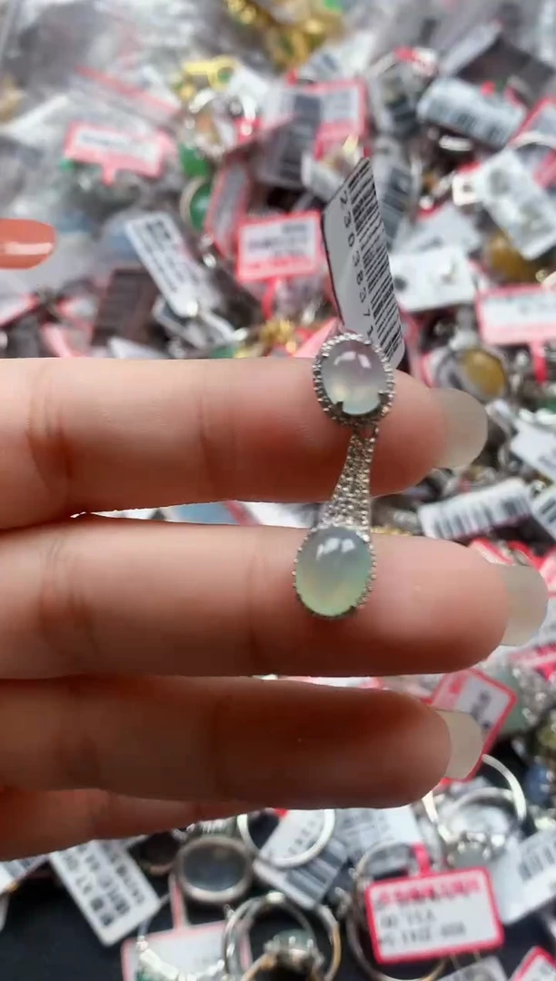 银S925镶嵌戒指翡翠天然A货缅甸翡翠