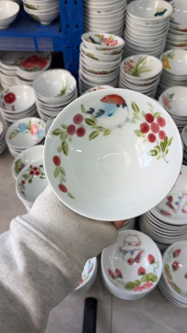 瓷片景德镇高温陶瓷食品级手绘釉中彩-斗笠碗