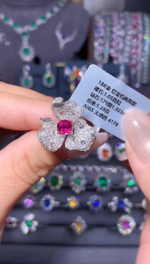 18K金镶嵌戒指红宝石1.05ct/AIGS/无烧鸽血红