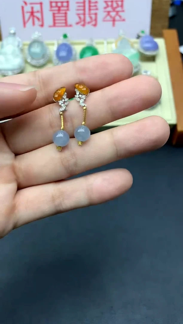 翡翠18K金镶嵌耳饰479-中国好珍宝