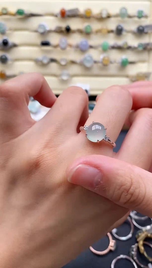 银S925镶嵌戒指翡翠44444+4