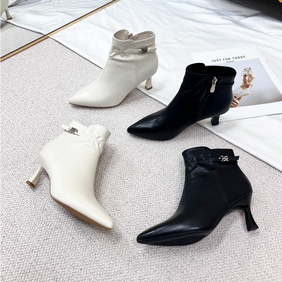 5cm 时尚高跟短靴女士秋冬季欧美时装靴琥珀流光风裸靴百搭马丁靴