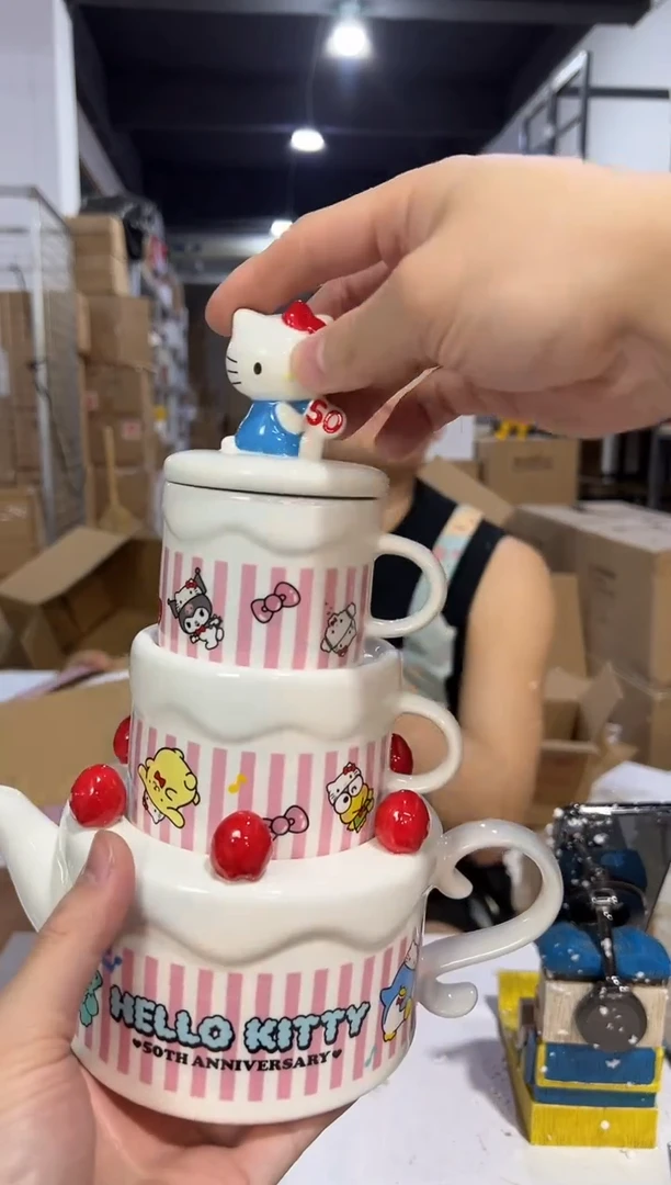 瓷片原盒50周年kt猫蛋糕茶壶