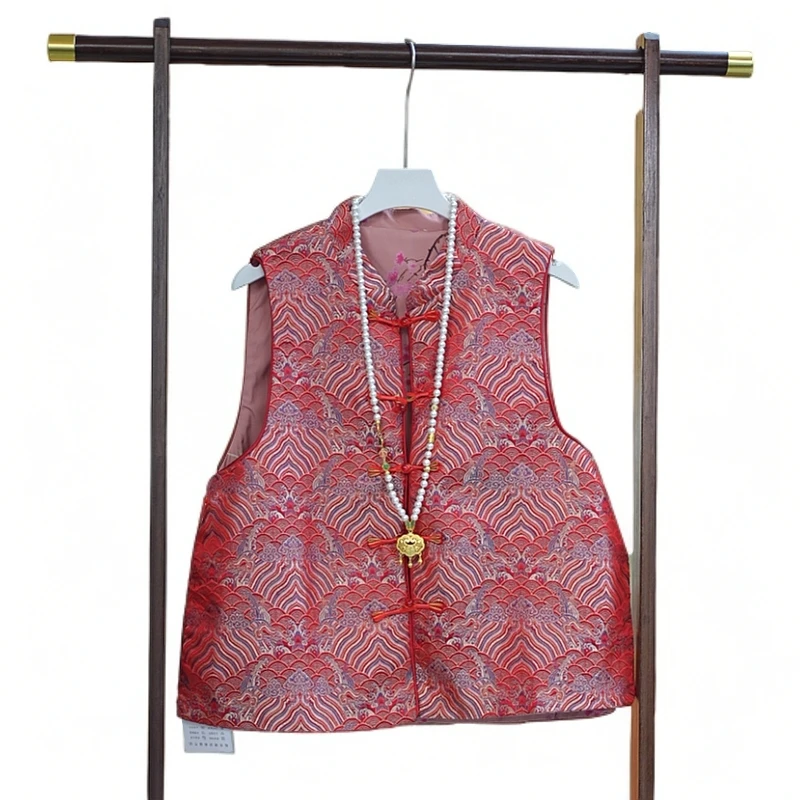 【红梅】双面穿立领中式国风开叉复古马甲