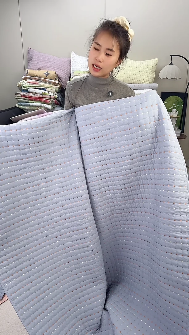 棉纯棉灰蓝米粒绣200*230单床盖