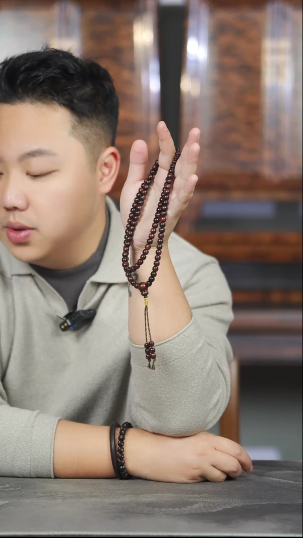 黄花梨/降香黄檀手串/手链647老料紫油梨顺纹全紫7*7.7老型多圈