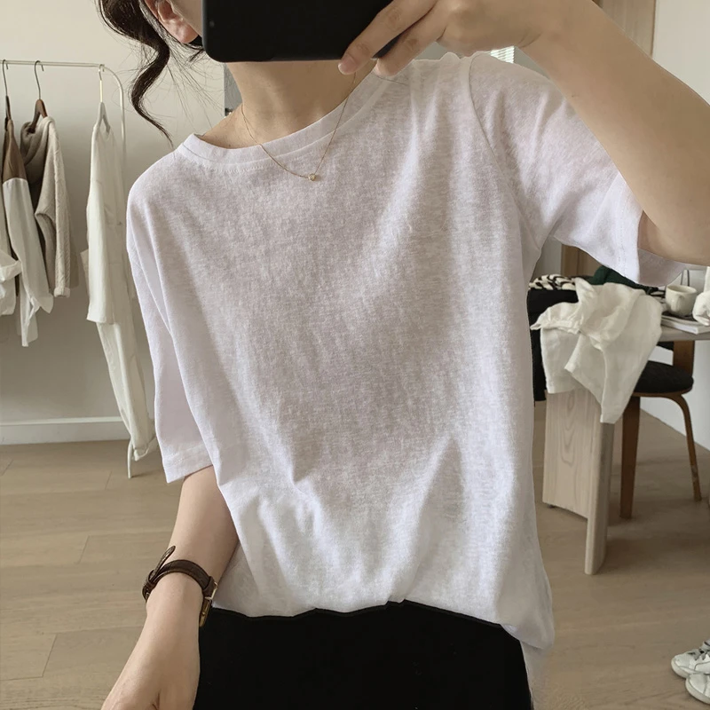 雪花棉t恤女夏季宽松显瘦韩版印花减龄短袖基础款打底衫薄款上衣