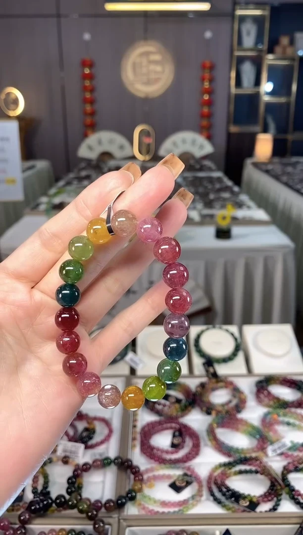 未镶嵌老矿碧玺色标彩虹单圈手串10mm+碧玺dan多样性发货一条