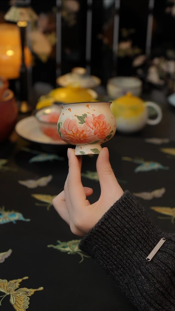 绮彩牡丹  大肚杯