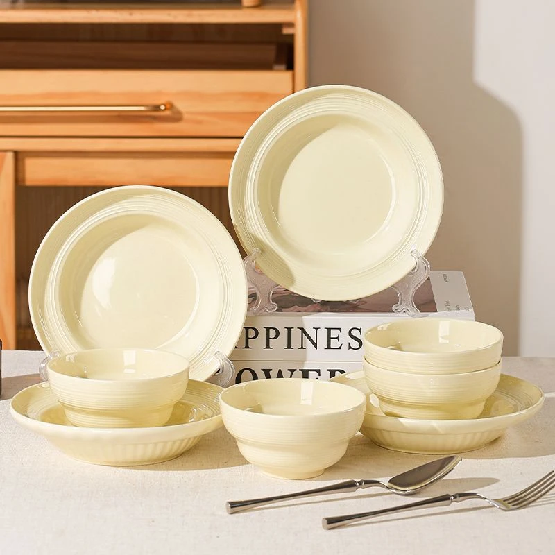 黄丝路8件套简约邂逅欧式浪漫高颜值欧式轻奢餐具防烫陶瓷家用