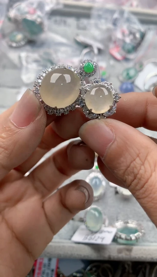 银S925镶嵌戒指翡翠1010---9