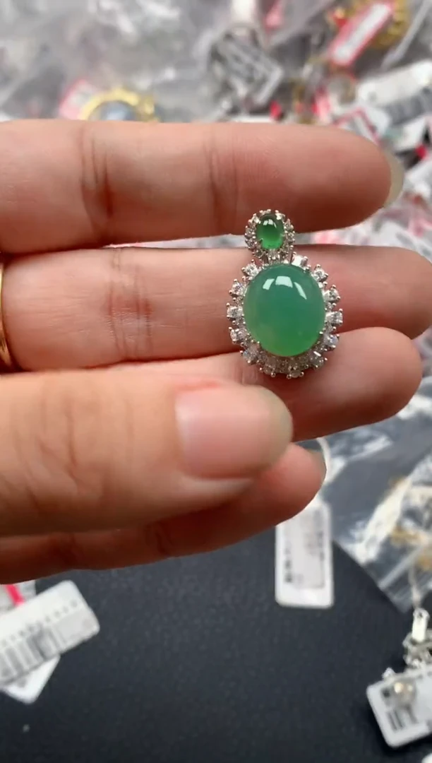 银S925镶嵌戒指翡翠天然A货缅甸翡翠