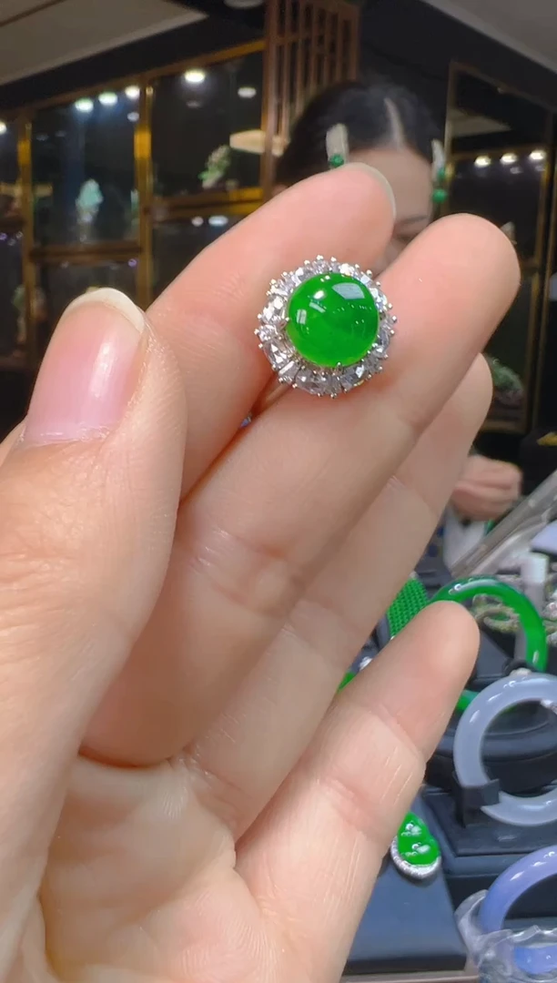 银S925镶嵌戒指翡翠056(多样性发货发其一)