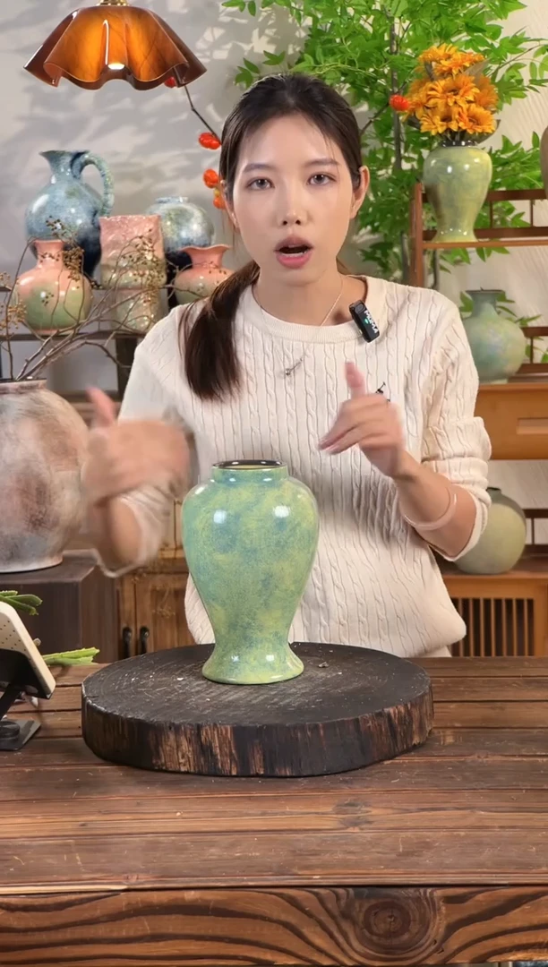 绿野仙踪-中号美人花瓶】复古绿色陶瓷花瓶干花鲜花陶罐桌面斗柜