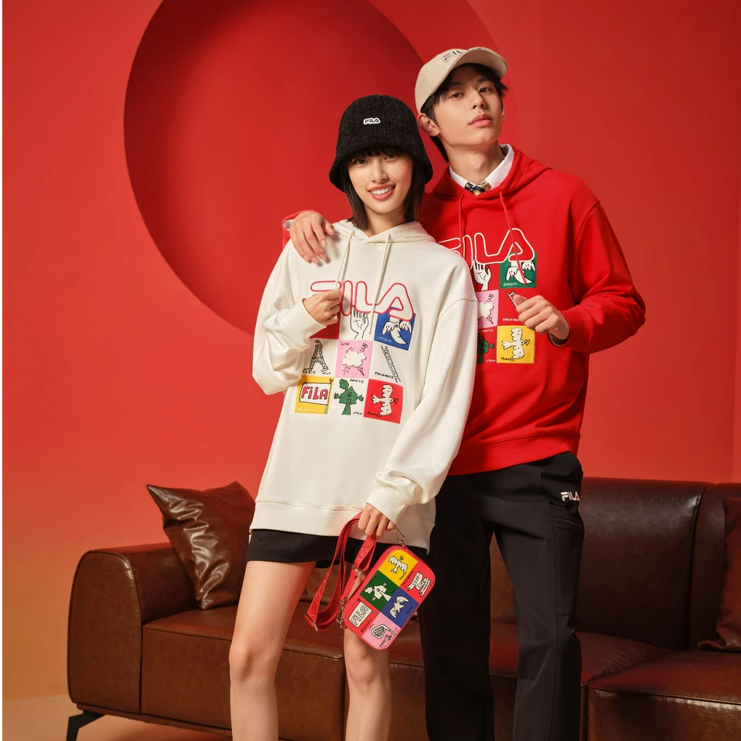 Fila/斐乐24年秋冬新款男女同款【休闲连帽卫衣】设计感F11U519204F