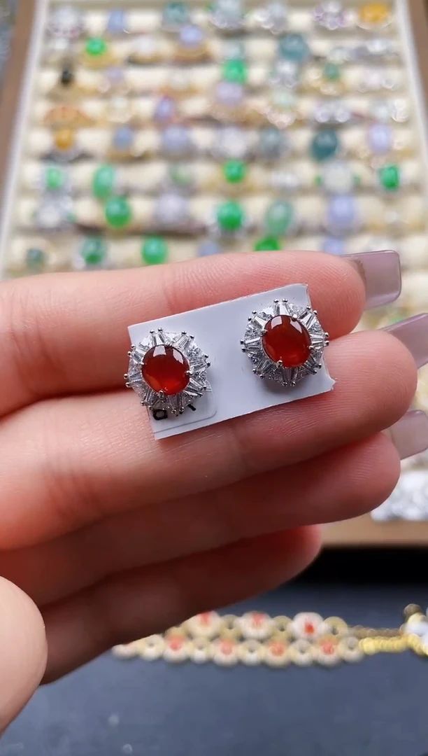 银S925镶嵌翡翠耳饰88