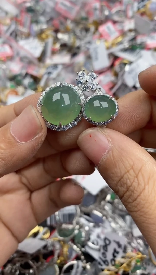 银S925镶嵌戒指翡翠555----9