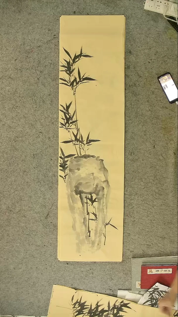 国画四尺对开  墨竹条屏 34*138cm