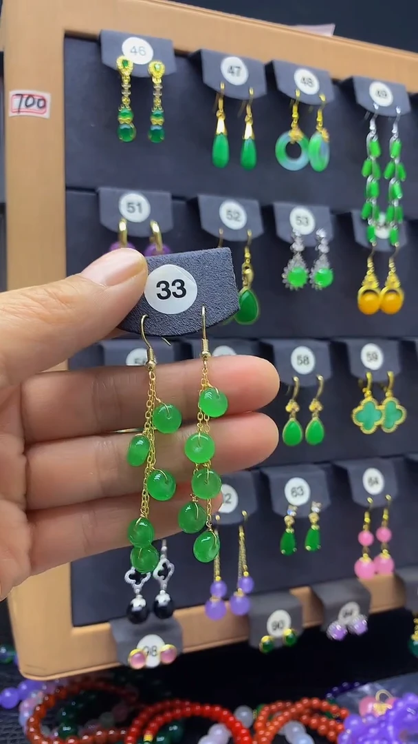 【闪购商品】玛瑙/玉髓耳环银S925镀金镶嵌耳饰033