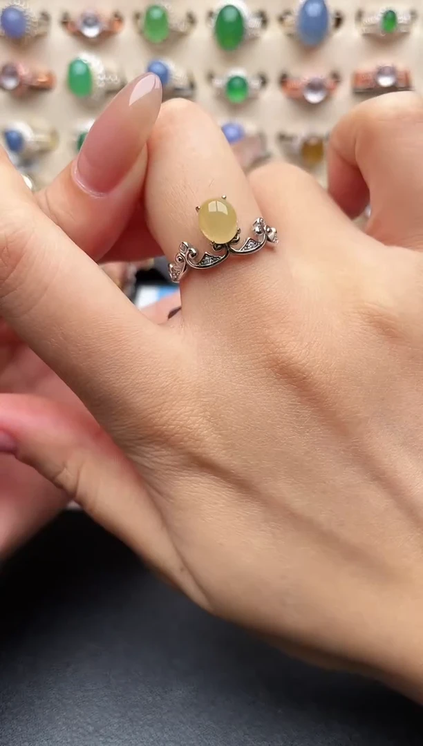 银S925镶嵌戒指翡翠一物一证一礼盒