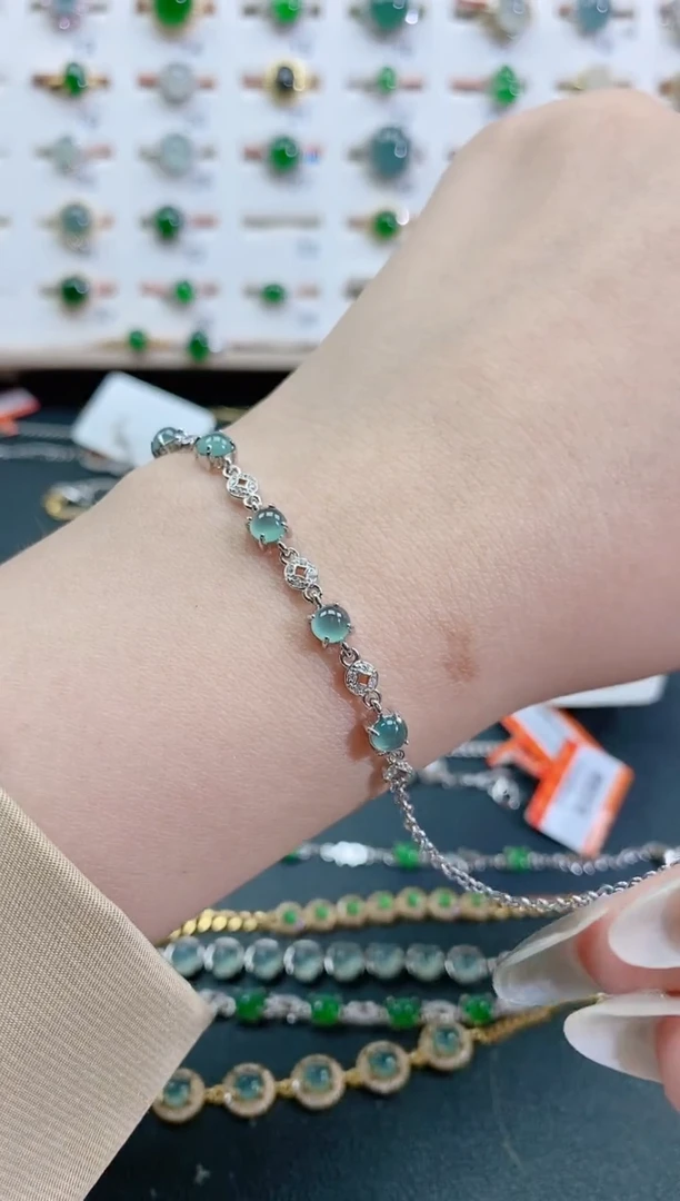 银S925镶嵌手链翡翠天然翡翠