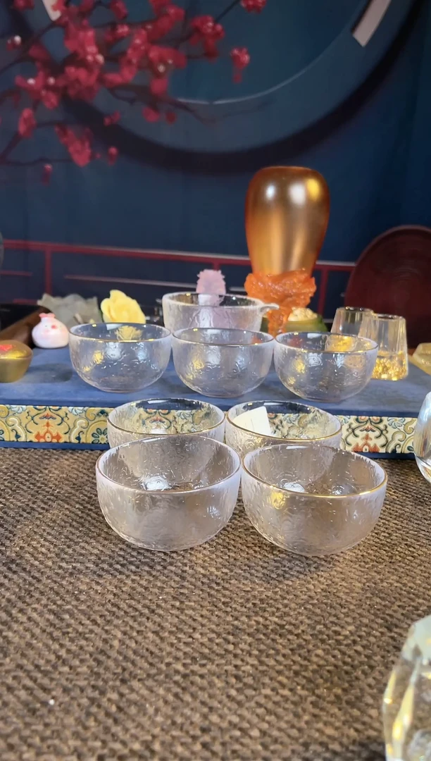 八件套水晶金边供水杯品茗杯