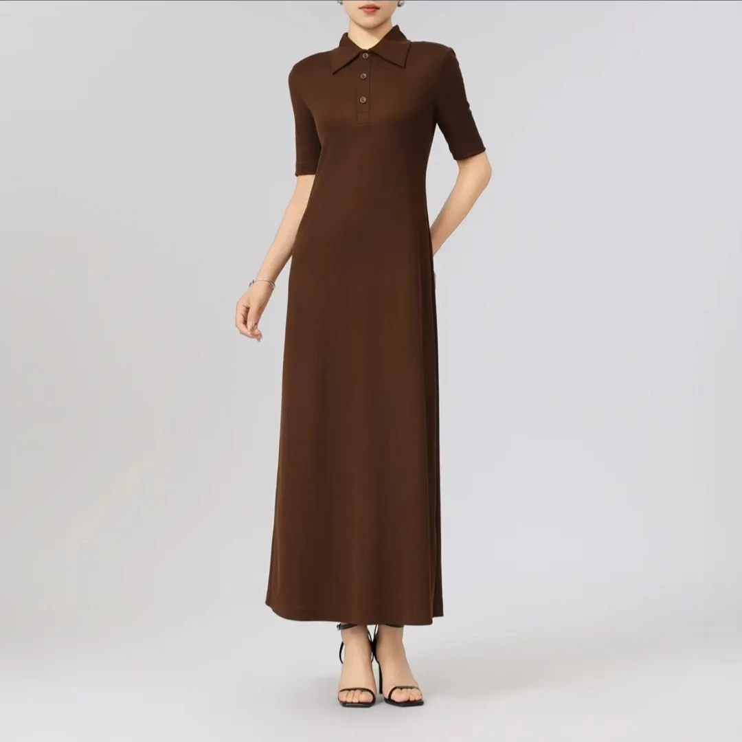 AMASS/阿玛施时尚百搭垂坠感中长款衬衫领连衣裙550030