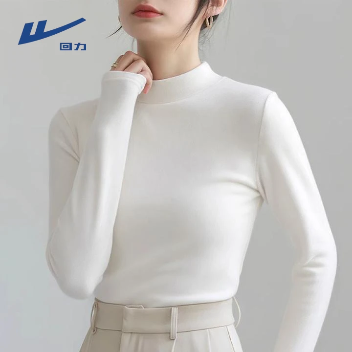 回力白色打底衫女2025新款爆款秋冬保暖内搭长袖小个子半高领上衣