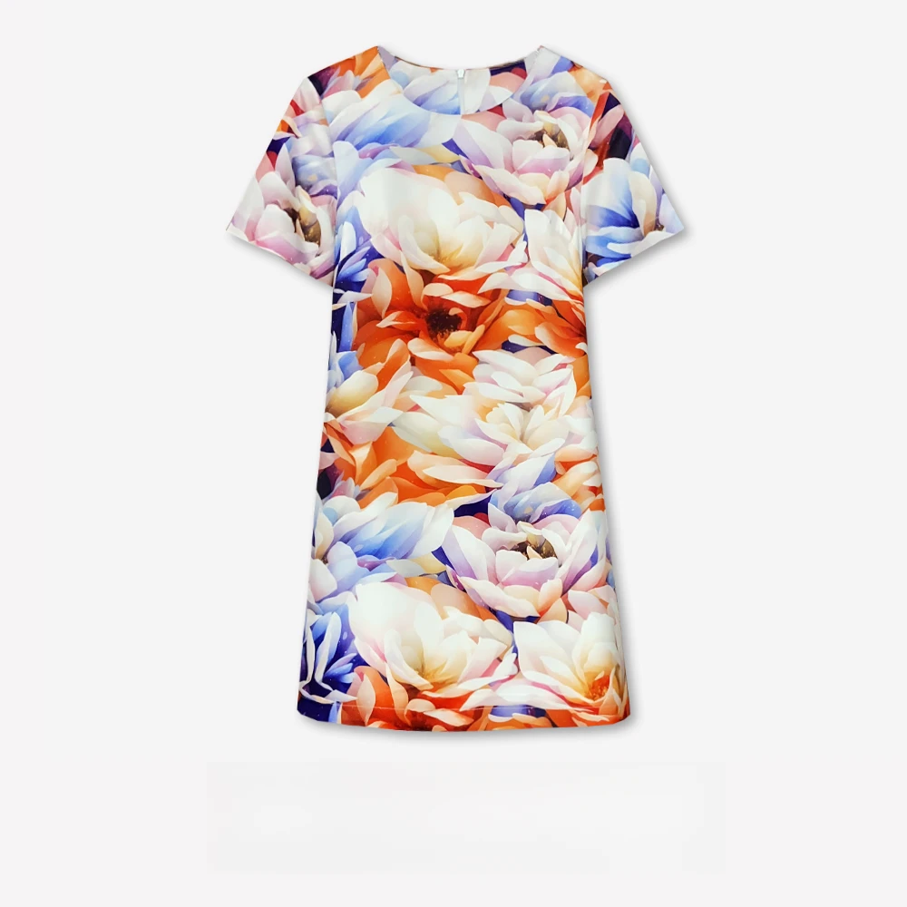 2024新款女士连衣裙复古设计师休闲中长款短袖圆领连衣裙（068）