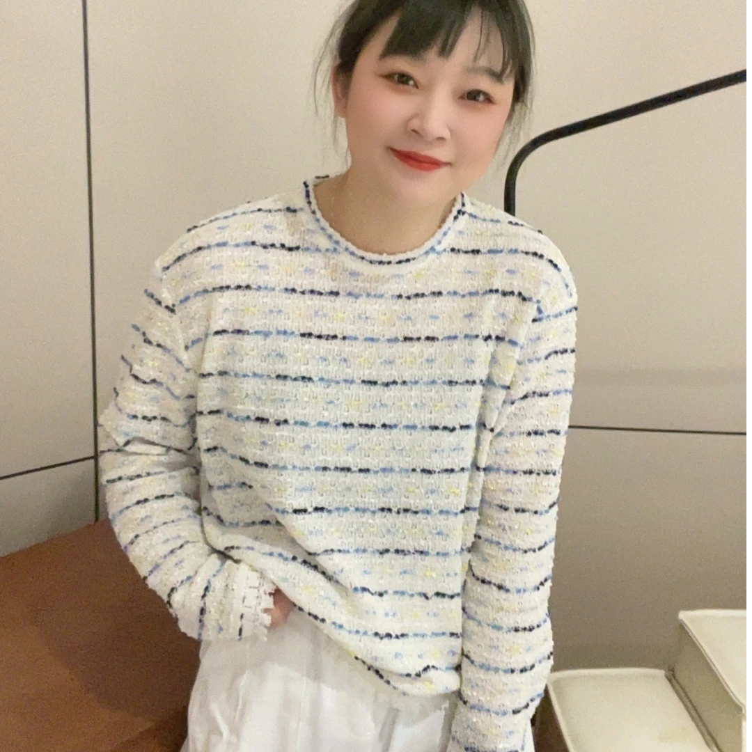 新款时尚百搭简约气质条纹长袖T恤Z8183