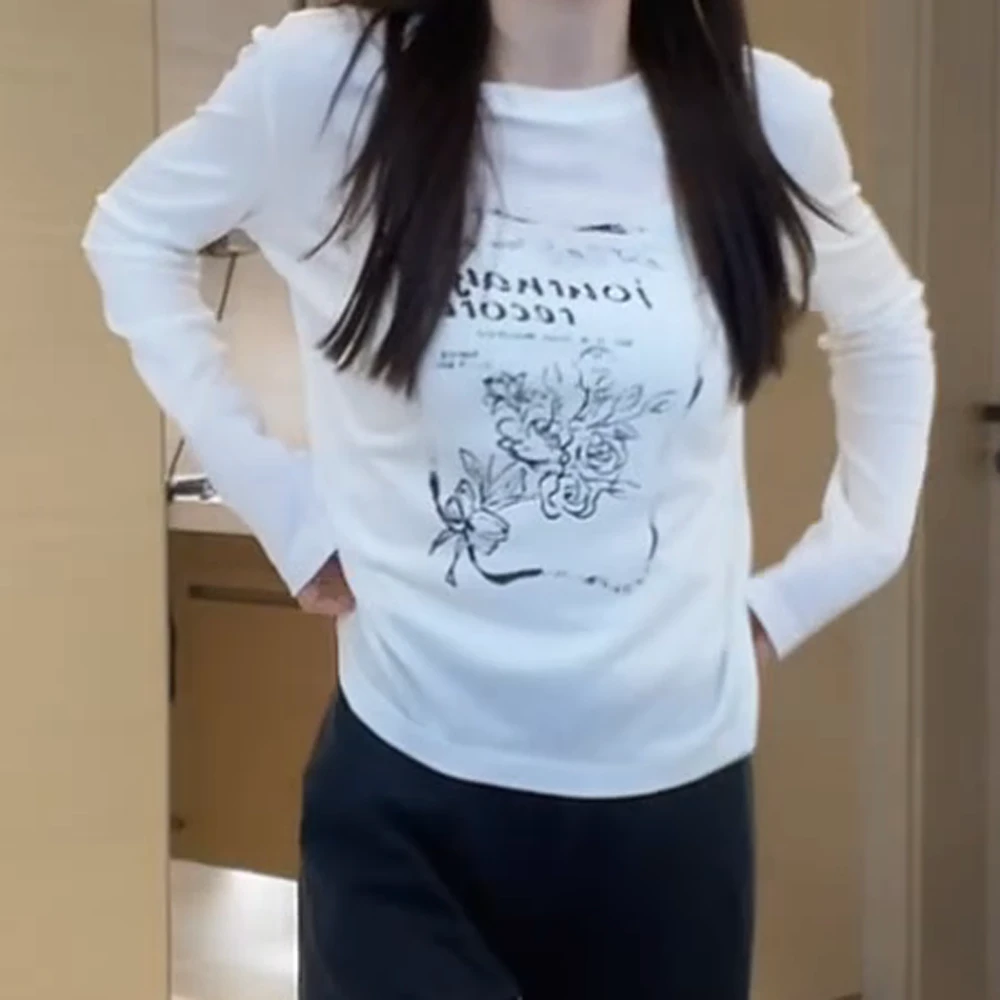 长袖百搭宽松别致印花防晒上衣T恤