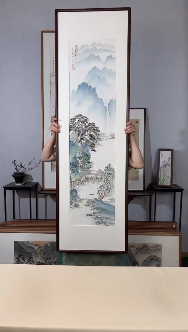 国画手绘*溪亭春烟*52*172cm带框发货