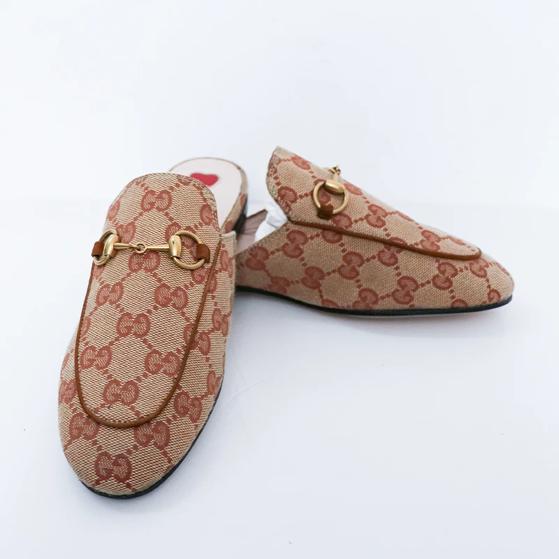 未使用 GUCCI/古驰 舒适百搭休闲马衔扣乌木色老花满印印花半托