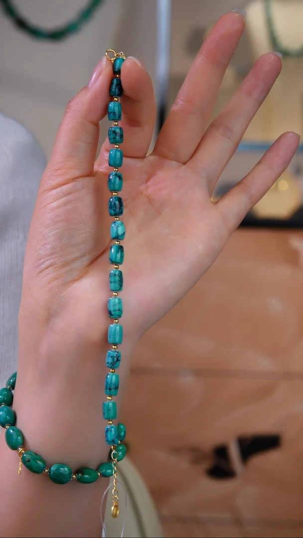 银S925镀金镶嵌绿松石手链1