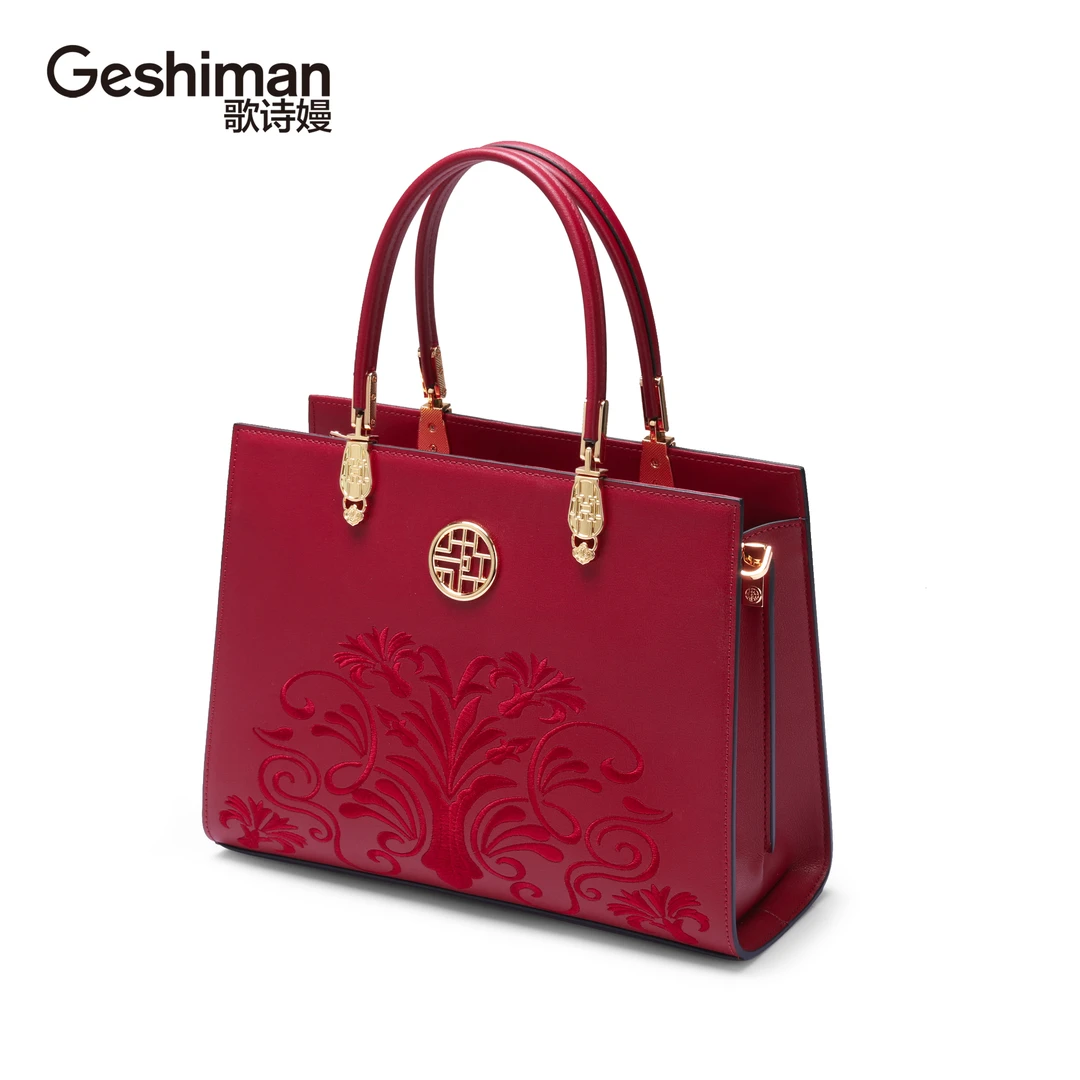 国风红色婚包喜庆女包妈妈包中式女士手拎包民族风绣花单肩斜跨包