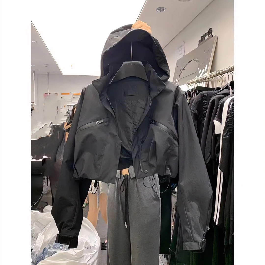 连帽立领工装外套女春秋新款宽松休闲百搭短款防风衣冲锋衣薄款